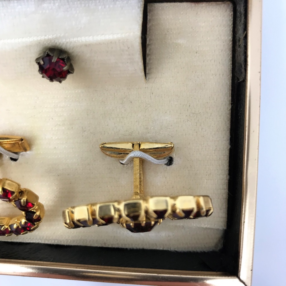 (SOLD)Vintage Red Rhinestone Tie Tack Cuff - Picture 3 of 5